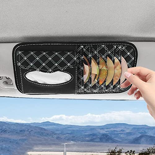 ikasus Car CD Holder Tissue Box 2 in 1 Sun Visor Organizer with 6 DVD Storage Sleeves Leather Auto Visor CD Storage Case CD Case Pocket Storage Pouch Fashion Car Interior Accessories Car Decoration