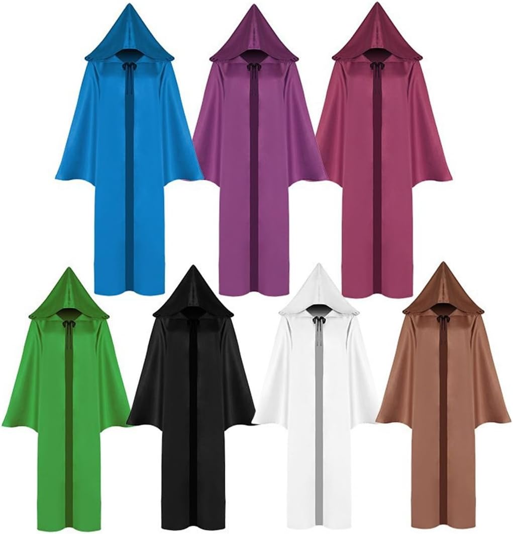 YAQIZENG Blue Wizard Cloak Medieval Witch Robe Unisex Hooded Long Cape Halloween Costume Knight Outfit Party Props (Medium)