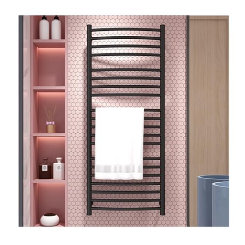 SdaryWare Toallero eléctrico de Pared, Color Plata, con cableado Fijo, Ideal para Toallas, Albornoces y Mantas de Gran tamaño. Calentamiento rápido. Fabricado en Acero Inoxidable.,Black-Plug in Left