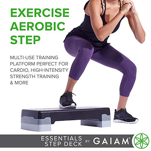 Image of Gaiam Essentials Exercise Step Platform Aerobic Stepper Bench, Fitness Equipment Workout Deck with Adjustable Riser Height & Non Slip Textured Surface, Black