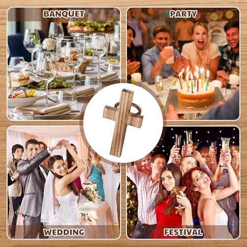 Potchen 12 Pcs Easter Wooden Crosses Napkin Rings Holders Rustic Religious Serviette Buckles Decorations for Communion Baptism Christening Church Wedding Table Setting Supplies