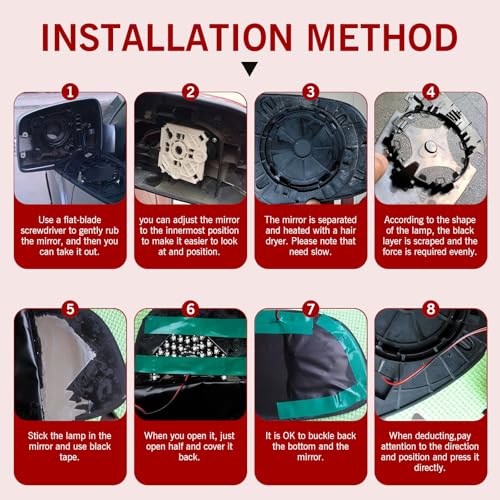 12V 3528-14SMD Rear View Mirror Turn Signal, Arrow Design Hidden LED Turn Signal, Modification Fittings, Universal for Most Cars, Trucks, Motorcycles, Scooters (Red)