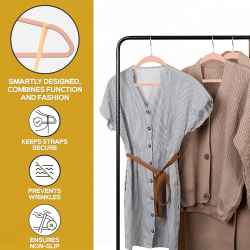 Image of Techzoo 50 Pack New Premium Quality Velvet Hangers Ultra Thin Non Slip Adult Felt Space Saving Hangers for Closet Heavy Duty Coat Pants Jackets Dress Hangers 360 Swivel Hook Hold Upto 10lbs Rose Gold