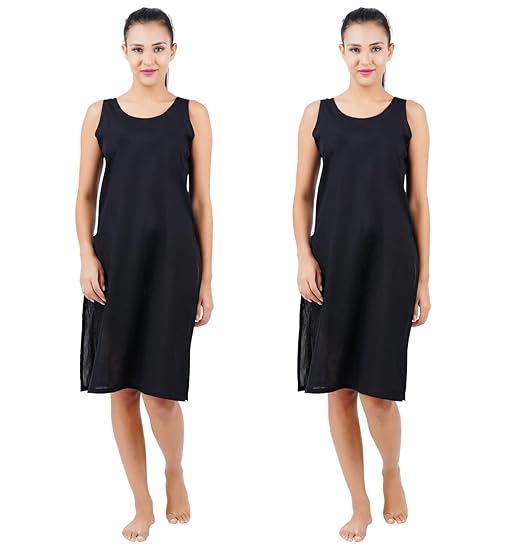 Happy Bunny Womens Cotton Suit Slip & Camisole Combo Set of 2 Black-Black