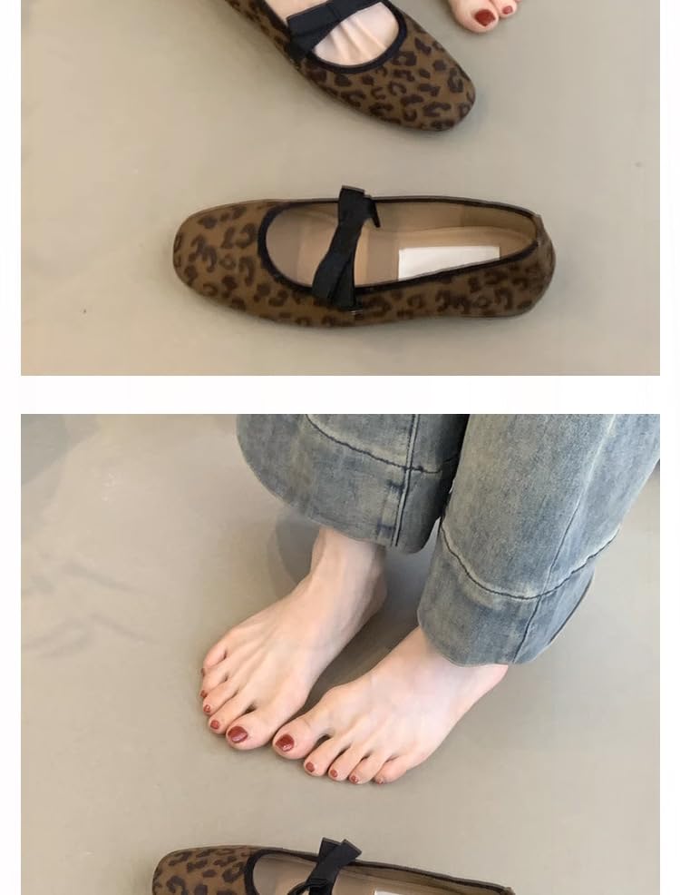 Women's Fashionable Leopard Print Mary Jane Ballet Flats, Casual Comfortable Breathable Square Toe Flat Shoes, Lightweight Comfortable Comfy Fashion Trendy Y2K Shoes for Daily Wear, Girl3