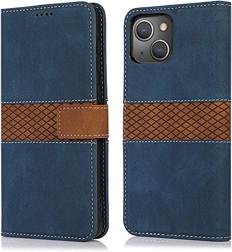 Étui portefeuille iPhone 13 Pro Max en cuir PU bleu à rabat magnétique haute finition