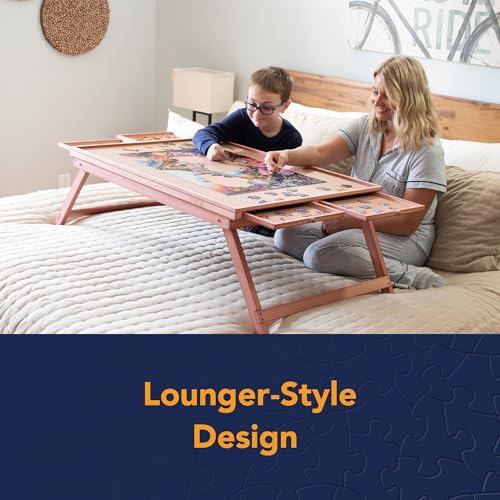 Bits and Pieces - Jumbo Puzzle Plateau Lounger with Cover, Legs, and Storage Drawers - 1500 pc Puzzle Accessories - Portable Puzzle Table - 25½”x 34½”