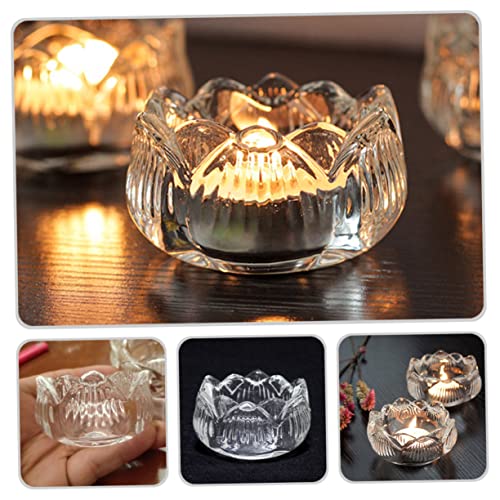 Zerodeko 8 Pcs Crystal Lotus Candle Holder Dining Table Decor Essential Oil Burner Vintage Decor Glass Candlesticks Offering Bowl Glass Tea Light Holder Flower Candlestick Bulk Glass #TOP2