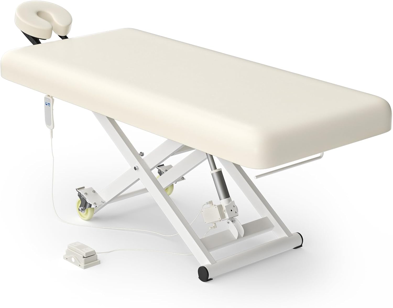 Electric Massage Table Bed - Facial Spa Treatment Table, Esthetician Bed with Wheel, Hand & Foot Pedal Dual Control Adjustable Height 440lbs, Professional Salon & Beauty Spa Use (White)
