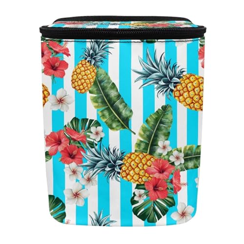 Image of KEIAHUAN Tropical Flower Pineapple Car Trash Can with Lid Car Accessories for Women Men Collapsible Auto Garbage Bag Hanging for Back Seat Multipurpose Trash Bag for Sedans,SUVs & Trucks