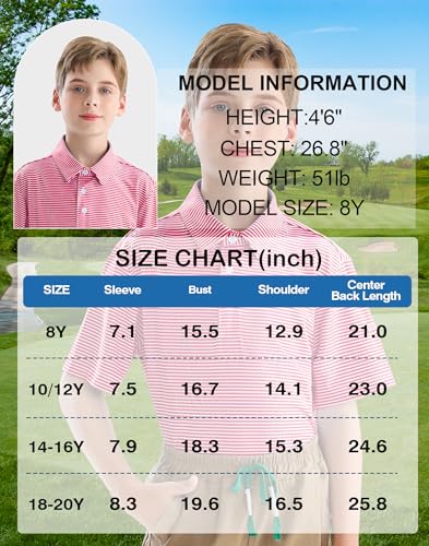 Image of Polo Shirts for Boys Golf Polo Shirt Short Sleeve Boys Performance Polo Dry Fit Stretch Collared UPF50+ Kids Golf Shirts