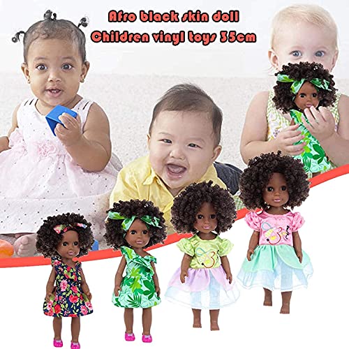 HaoLi 35cm lebensechte Reborn Baby Boy Girl Puppe Afroamerikaner Neugeborenes Weiches Vinyl Puppe,Blattrock 35cm… – Bild 7