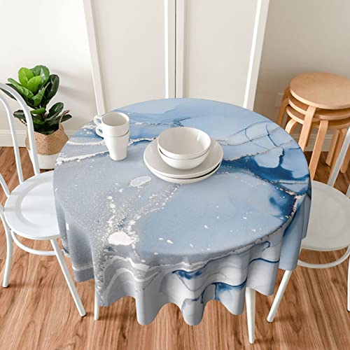 Sweetshow Marble Tablecloth Round 60 Inches Farmhouse Silver And Blue Round Tablecloth Polyester Washable Marble Table Cloth Table Cover For Kitchen Dining Room Picnic Patio Party #TOP6