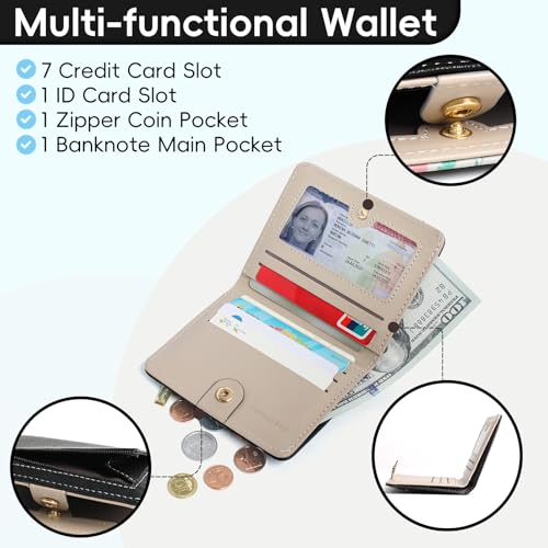Small Wallet Women RFID Blocking Bifold Leather Wallets for Women Credit Card Holder with ID Window Zipper Coin Pocket Black3