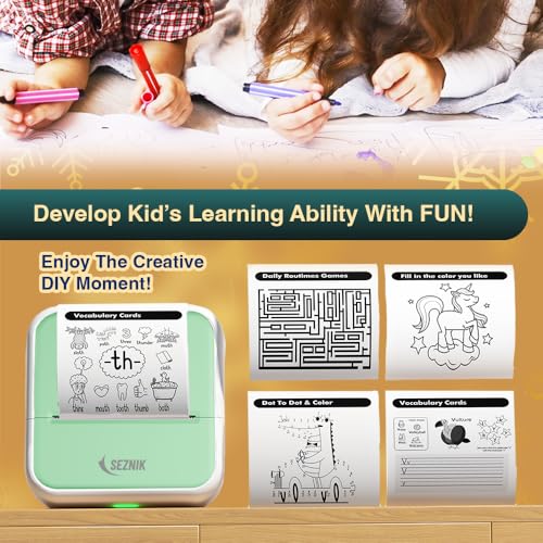 SEZNIK Mini Printer, Inkless, Thermal, Bluetooth, Portable Printer, Compatible Android, iOS Mobile. 1 Year Warranty (MiniX-Green-Gift) - Image 5