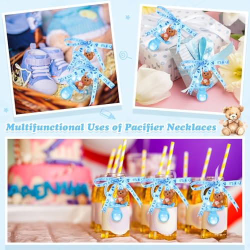 Image of Coume 36 Pcs Baby Shower Pacifiers Necklace Cute Bear Bottle Acrylic Pacifiers Necklaces for Baby Shower Games Guests Gender Reveal Party Favors Prize Decorations DIY (Blue,Cool)