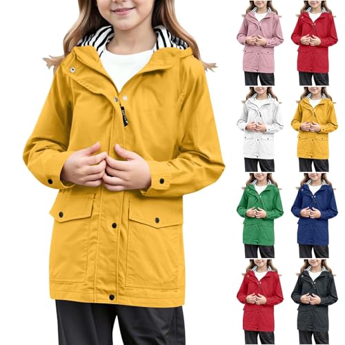 Kids Rain Jacket Boys Girls Lightweight Waterproof Raincoat for Girls Full Zip up Button Down Hooded Windbreaker Coat