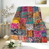 MtoLatap Vintage Printed Patchwork Throw, Soft Lightweight Blanket, Boho Kaleidoscope Artistic Design, Cozy Bedding for Couch, Sofa, Bed, Gift for Men, Women, Home Decor, 40x50 Inches