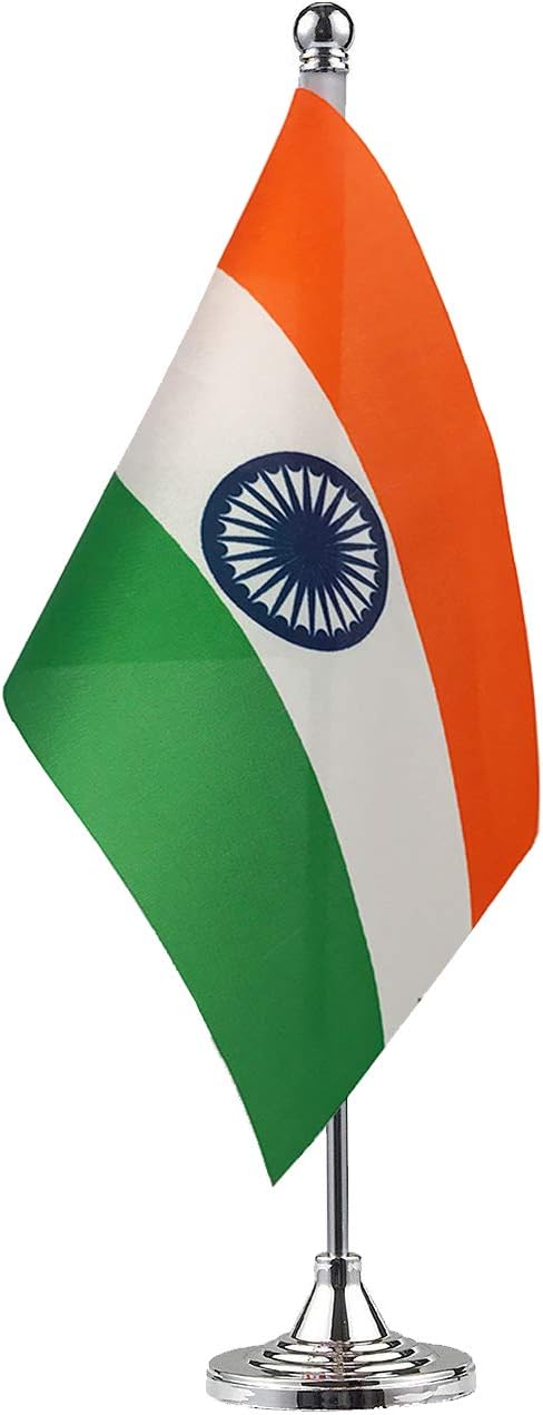 India Indian Stand Base Flag Table Desk Flag ,Metal Stand and Base and Country Flag Banners,For Home Garden Office Decoration, Festival Celebrations.