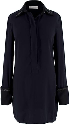 Vestido Camisero Negro Victoria, Victoria Beckham con Cuello de Lentejuelas de Segunda Mano