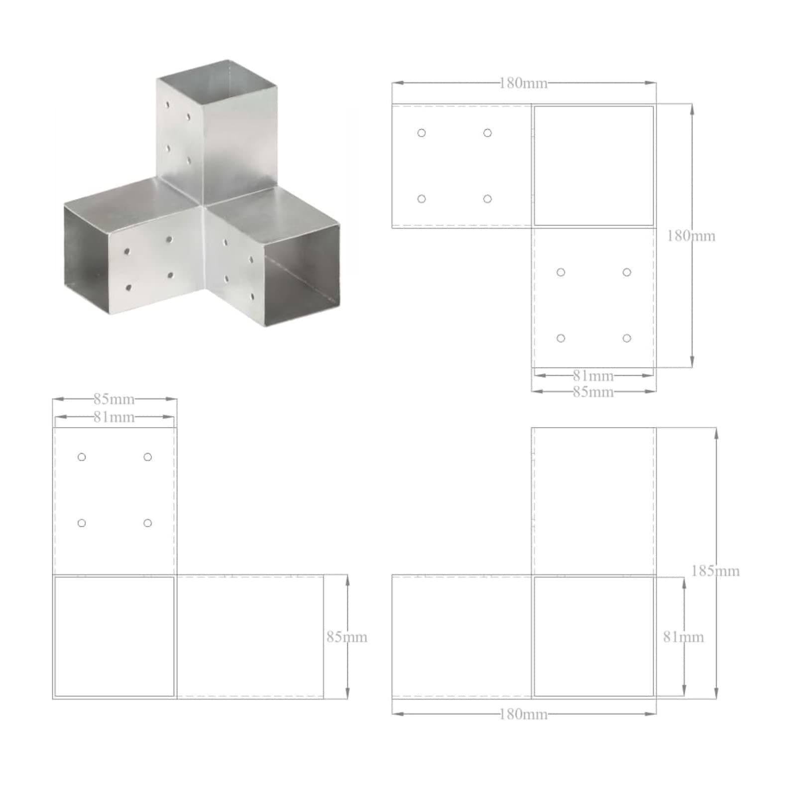 ShGaxin Conectores de Postes en Y 4 uds, Anclajes, Postes, Connex, Metal galvanizado 81x81 mm