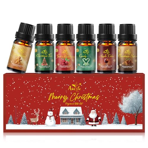 Winter Essential Oil Set, Essential Oils For Diffusers For Home, Fragrance Oil Gift Set | Gingerbread, Candy, Christmas Tree, Spice, Cranberry, Apple Cider | Aromatherapy, Candle & Soap Making