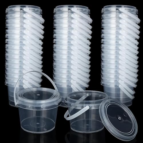 Image of APACALI 80 PCS 10 oz Clear Slime Containers with Lids and Handles, 300ml Plastic Storage Bucket Containers, Plastic Slime Storage Case for Slime DIY Art Craft, Mini Toy Storage Case