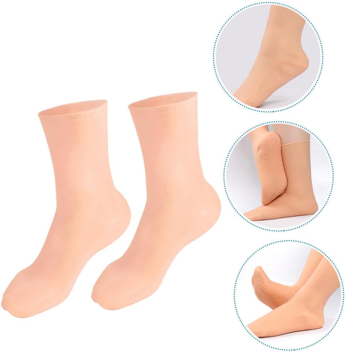 Moisturizing Foot Socks for Dry Feet 1 Pair Large Size L (40-44) Skin Color Silicone Gel Socks Honeycomb Shock Absorption and Hydrating for Women
