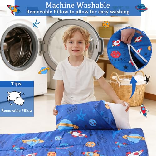 Image of Toddler Nap Mat for Preschool 50''x30'' Sleeping Mat with Removable Pillow and Minky Blanket for Kids Ages 3-7 Roll Up Soft Sleeping Bag for Boys Girls Kindergarten Daycare Sleepover