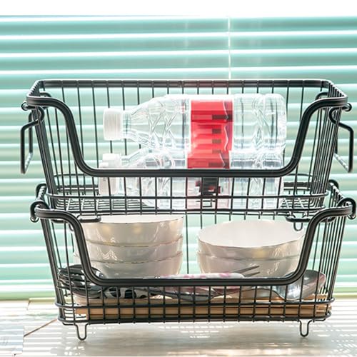 Cestello Per Congelatore Impilabile In Ferro Nero – Contenitore Con Apertura Frontale E Maniglia Pieghevole, Portata 13 Kg - 2