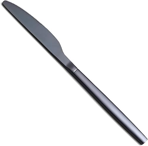 Berglander Juego de 4 cuchillos de cena negros, cuchillos de cena de acero inoxidable chapado en negro brillante de titanio, cuchillos de mesa,