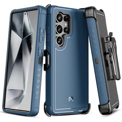 M MYBAT PRO Maverick Series for Samsung Galaxy S25 Ultra Case with Belt Clip Holster, 6.9 inch, Heavy Duty Military Grade Drop Protective Case w 360° Rotating Stand (No Screen Protector) Blue