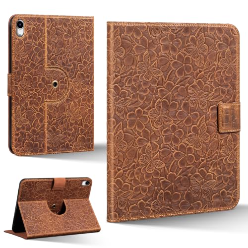 Étui en cuir pour iPad 11" et 10.9" : protection luxe en cuir pleine fleur marron floral