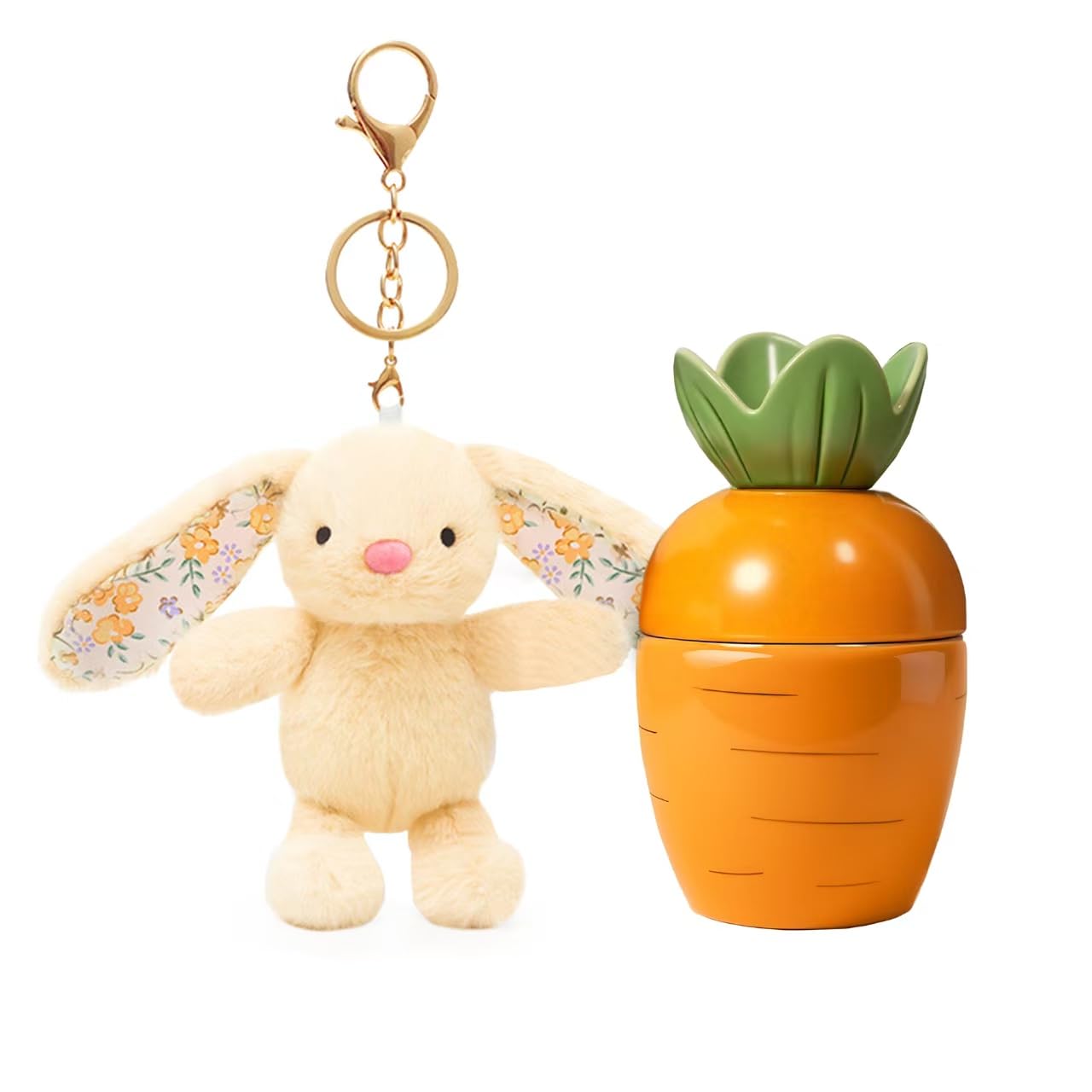 LUICONMO Teen Easter Basket Stuffers, Easter Gifts for Women Teens Adults Cute Bunny Plush Keychain Gifts for Teens Girl with Ceramic Carrot Candle Easter Gifts for Teen Girls Boys