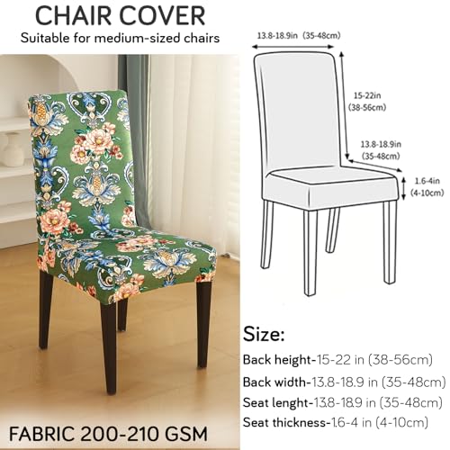Image of HOKIPO Premium Printed Velvet Dining Chair Cover Set of 1, Green Victorian Garden (AR-5794-D4)