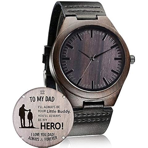 WASTIME Wooden Watch for Men Women, Stylish Chronograph Military Casual Calendar Wood Watches (C- for Dad from Son) Cover