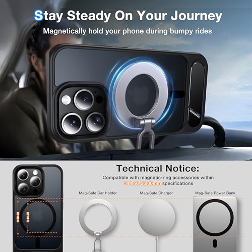 NJROW Magnetic Stand for iPhone 14 Pro Max Case Compatible with MagSafe [Stand & Wireless Charging 2in1] [Flush Hidden Kickstand] [Military Shockproof] Slim Translucent Matte Silicone, Black - Image 4