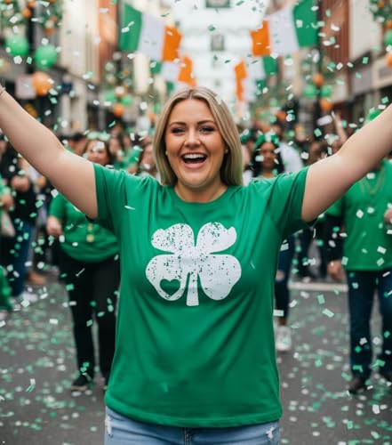 Image of ForHailey Women's Plus Size St Patricks Day T-Shirt Women Lucky Clover Graphic Irish Tee Casual Short Sleeve Graphic Tees