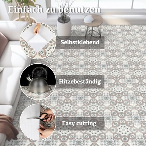 Vinylboden Selbstklebend, PVC Bodenbelag Selbstklebend für Bad Küche Wohnzimmer Wasserdicht Bodenfliesen Selbstklebend 30x30cm, Dicke 1mm 20 Stück