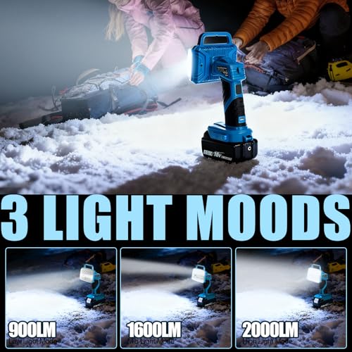 Image of Cordless LED Work Light, 2000LM Portable Handheld Flashlights Tool with USB Port and 3 Brightness Modes for Camping, Fishing, Job Site, Indoor & Outdoor Use