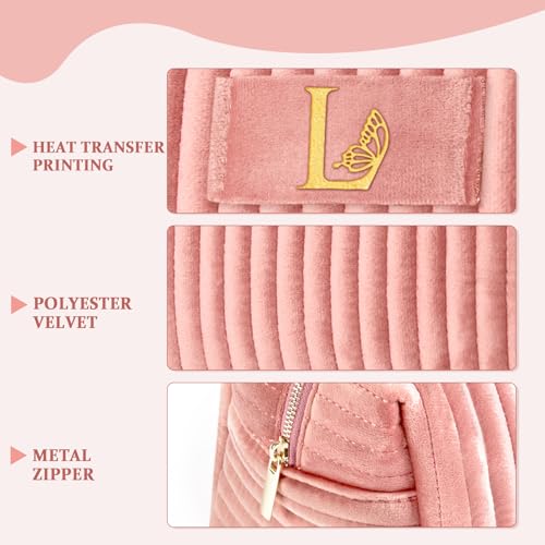 Image of COSHAYSOO Custom Employee Appreciation Thank You Gifts for Women Female Social Worker Travel Makeup Bag Quilted Make Up Cosmetic Pouch Coworker Boss Leaving Going Away Farewell Gift Pink Initial L