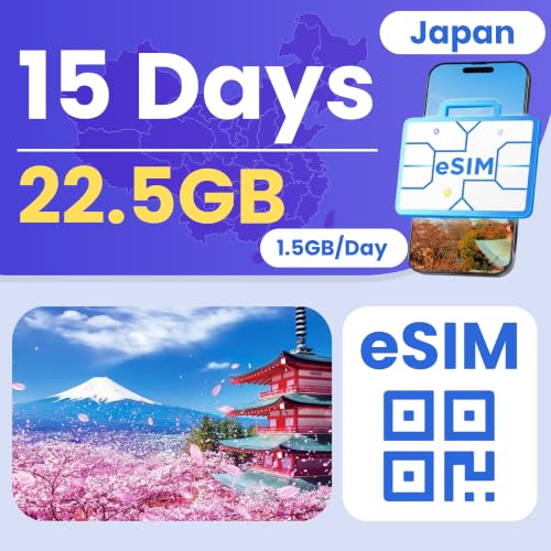 Image of eSIM Cards for International Travel Prepaid Data, Compatible with Unlocked Smartphones, 4G LTE 5G, Hotspot Supported, Instant Activation in 10 Minutes (Japan 15 Days / 22.5GB)
