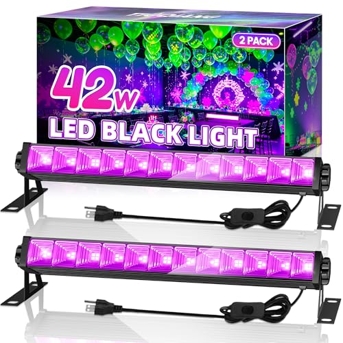 Image of TigQiang 42W 2 Pack Black Light Bar, Blacklight for Glow Party, Halloween | 6Ft Cord & Switch & Plug for Large Space Neon Decorations, Fluorescent Poster, Body Paint, Birthday, Room, Cabinet, 385-400nm