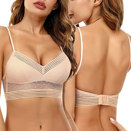 iClosam Soutien Gorge Dos Nu Invisible Soutien Gorge sans Armature Femme Brassiere Dentelle Dos Bas en U sous Vêtements Femmes Deep V Lingerie Sexy per Petite...