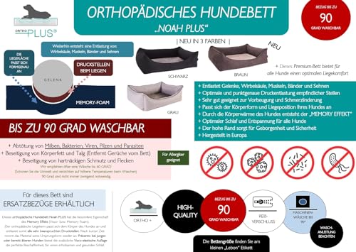 Lebon - Hundebett Noah Plus Grau - 3 Größen und 3 Farben- Orthopädisch und bis 90 Grad waschbar - Bester Liegekomfort - Hochwertig und Made IN EU (Grau, M)