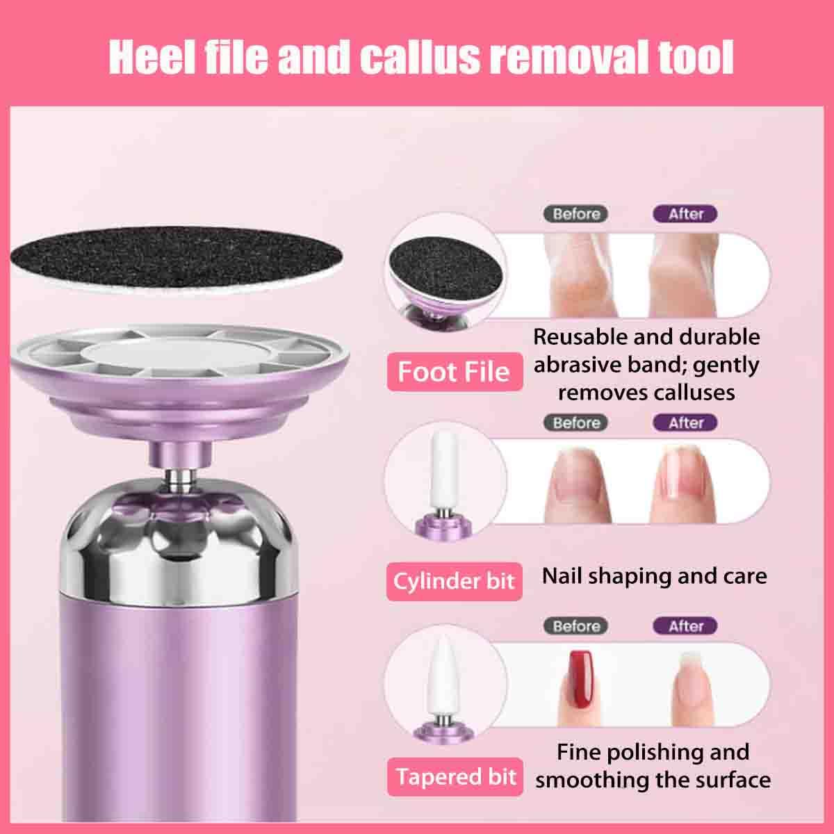 Lima Elettrica Per Piedi E Rimozione Calli,Cordless A 5 Velocità，viola | Strumento Per Pedicure Da 27.000 Giri/Min,3 Testine Intercambiabili,50 Dischi Abrasivi,Pelle Morta,Talloni Screpolati,Unghie