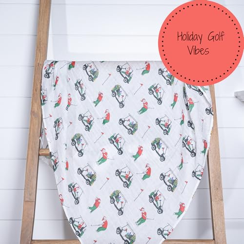 Image of LollyBanks Baby Blanket, 100% Cotton Muslin Swaddle for Boys and Girls, Soft and Breathable 47 x 47 Inches Receiving Blanket, Lightweight Newborn Swaddles, Newborn Essentials (Santa Golf Print)