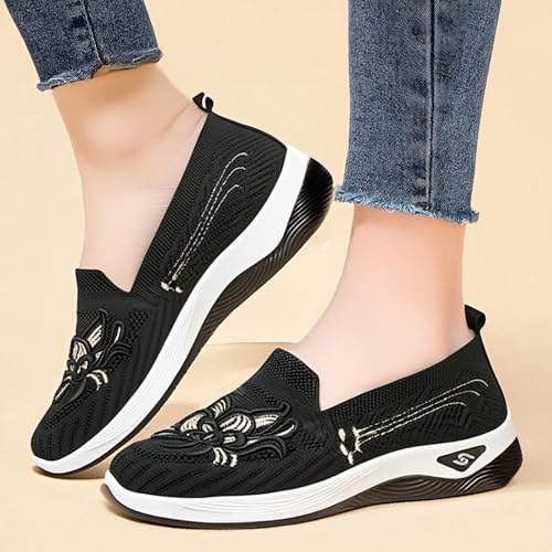 Women's Orthopedic Slip-On Sneakers Anti-Slip Sports Cushion Sneakers Breathable Woven Soft Sole Shoes with Arch Support4