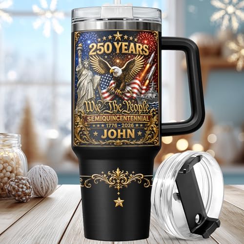 Image of Personalized 250th Anniversary Of America Tumbler - Custom Patriotic USA Flag 1776-2026 Gifts - US Eagle Freedom Cup 40oz A2 - American Independence Celebration Gifts For Men Women