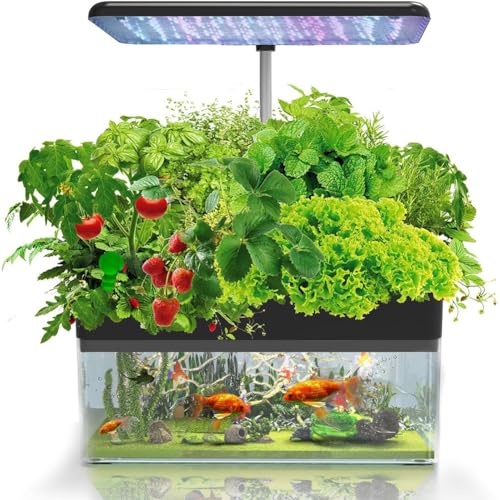 アクアポニック水槽付き水耕栽培システム、スマートガーデンプランター水耕栽培タワー、アクアポニックス栽培システム、3つの栽培モード用自動タイマー、ハーブ、野菜用 A